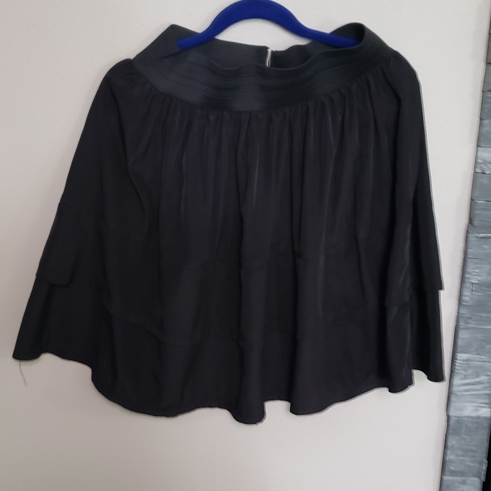 Wide Elastic Waist Black Silky Circle Skirt